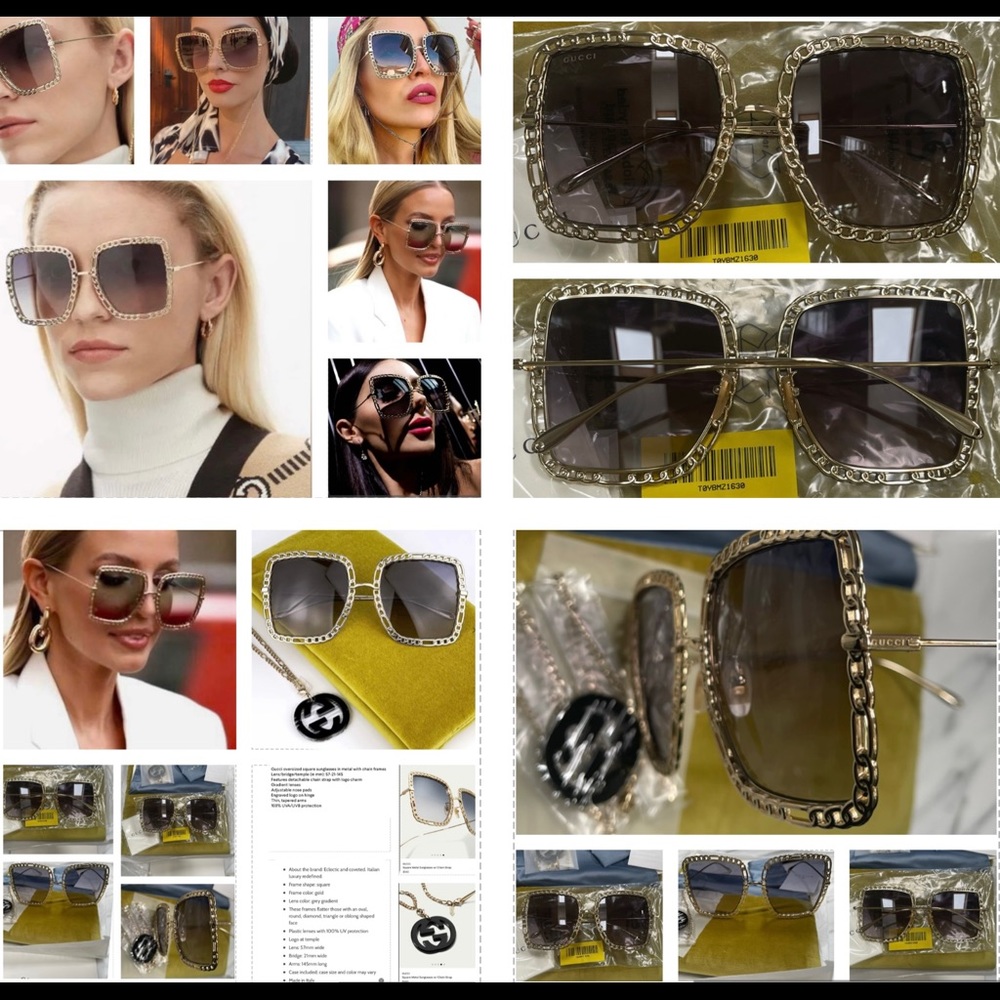 GUCCI BLACK BOLD CHARM NECKLACE WITH GOLD CHAIN LINK FRAME SUNNIES 2 IN ONE 🤗😎